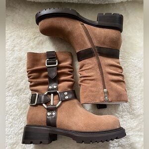 Brown Suede Ankle Boots with Buckle